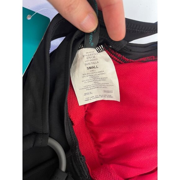 Aquagreen Colorblock One Piece Swimsuit Ruching Waistline Red Black Small NEW - Picture 6 of 6